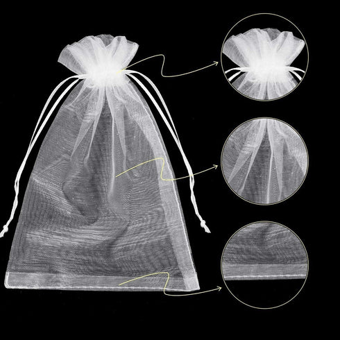 50 PCS White Organza Bags 8x12 - Drawstring Wedding & Party Gift Bags