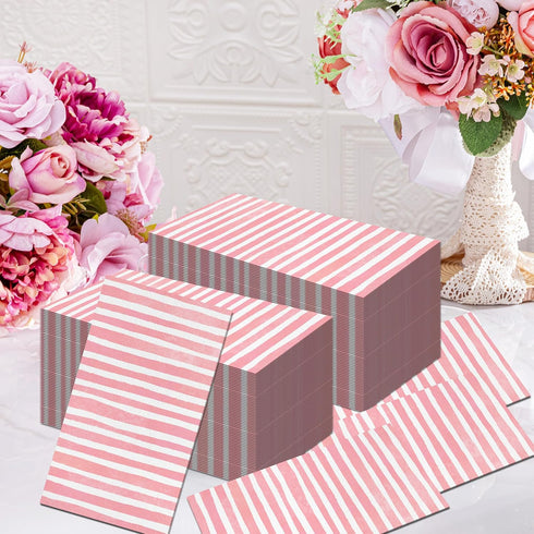 KTHONIOMANTE 200PCS 2 Pack, 4.5x8 Inch Pink and White Stripe Guest Napkins, Ply Disposable Paper Striped Dinner Hand