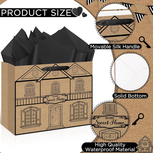 Set Housewarming Gift Bag House Shaped Home Sweet Home Gift Wrap Bag with Tissue Paper Greeting Card Decorations