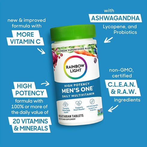Rainbow Light Multivitamin for Men - Vitamin C, D & Zinc, Probiotics, Men's One Multivitamin Provides High Potency