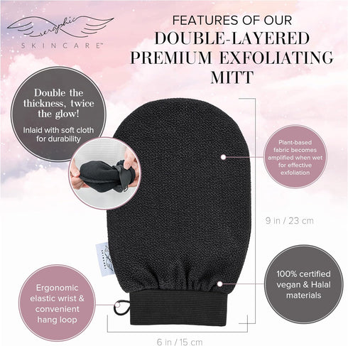 Seraphic Skincare Double-Layered Korean Exfoliating Mitt - Viscose Fiber Glove for Deep Exfoliation and Tan Removal