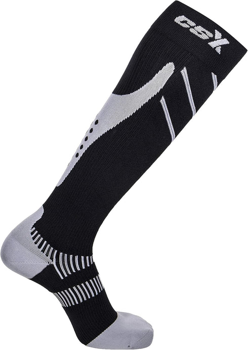 CSX 20-30 mmHg Compression Socks for Men and Women, Knee High, Silver on Black, Medium, Athletic Sport Fit