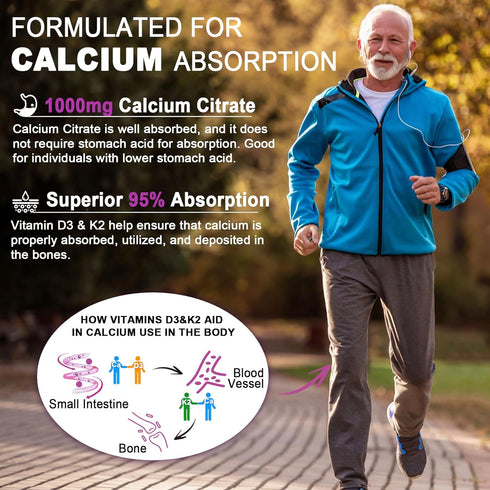Sugar-Free Calcium Citrate Gummies - 1000mg with Vitamin D3 K2, 60 Count, Ultimate Absorption Supplement