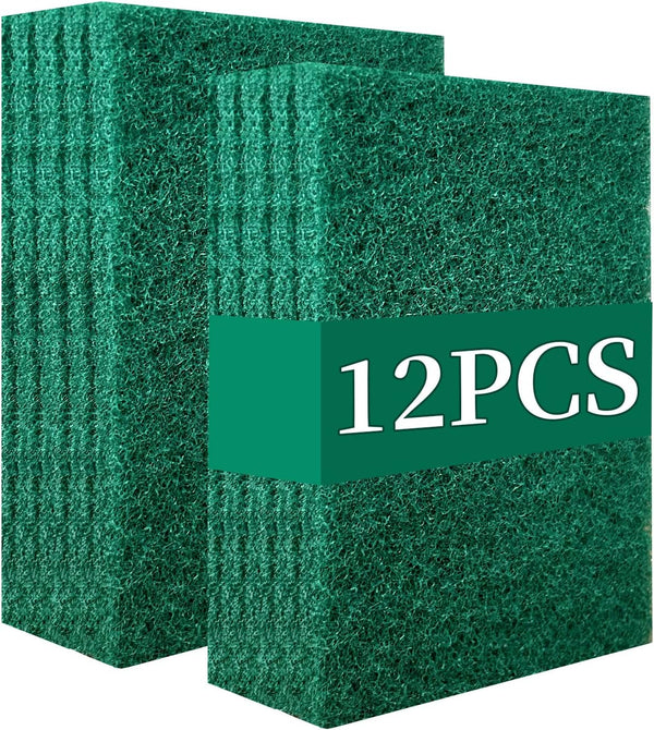 Heavy Duty Scour Pads, Non-Scratch Green Reusable Sponge Dish Scrubber, 12Pcs for Kitchen and Dish Cleaning