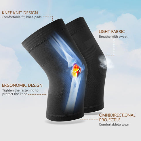 Knee Sleeves (1 Pair) Lightweight Compression for Men Women, Knee Brace Support for Joint Pain Relief, Black M