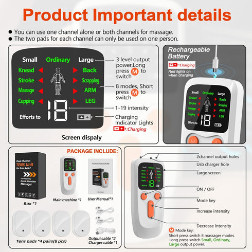 Pawfan TENS Unit EMS Muscle Stimulator, Dual Channel Muscle Stimulator Machine for Back Neck Shoulder Pain Relief