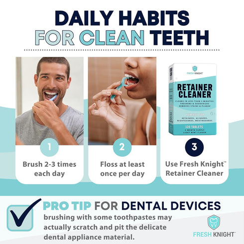 Retainer Cleaner, Denture Cleaner (120 Tablets) Brightens and Freshens Clear Aligners, Retainers, Dental Appliances