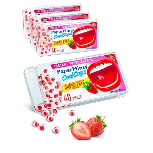 CoolCaps Instant Fresh Breath Mints, Sugar-Free 4 Pack, 160 Capsules, Keto-Friendly Strawberry