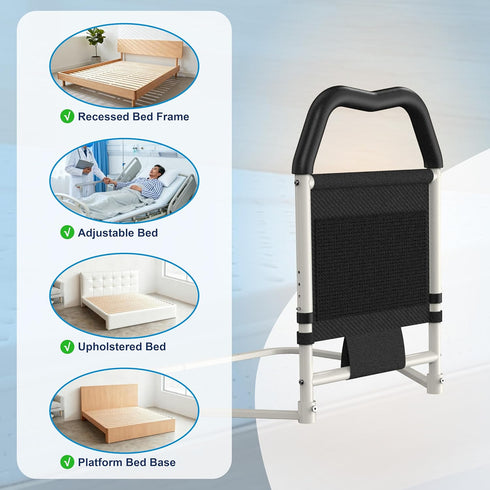 JUSHA YL-02 350 lbs Bed Rails for Seniors & Bed Rail for Elderly, Adjustable Safety Support with Non-Slip Handle