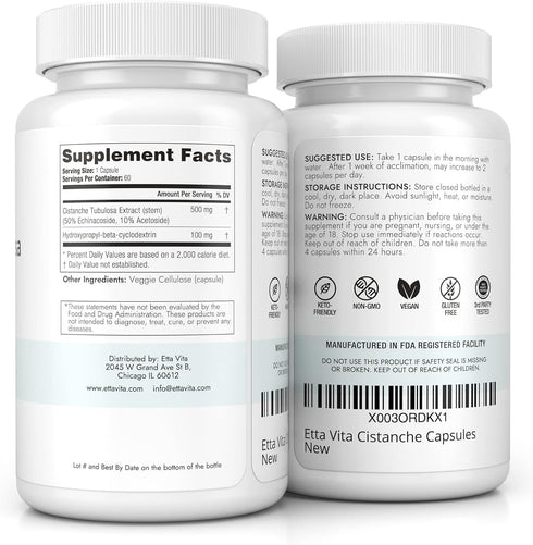 Potent Cistanche Tubulosa Capsules (500 mg) - Stress Response & Mood Support for Men & Women - Cistanche Supplement