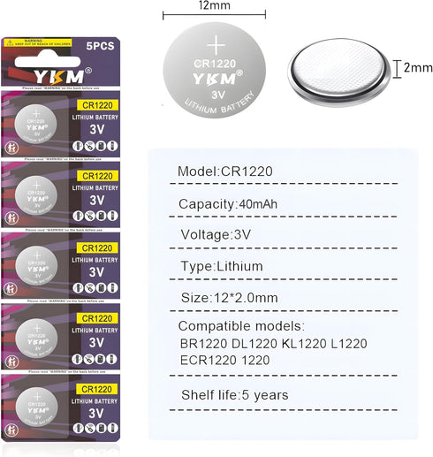 CR1220 1220 3 Volt Coin Lithium Battery for LED Light Thermometer Alarm Sensor Watch Battery 10 Pack ?5-Year Warranty?