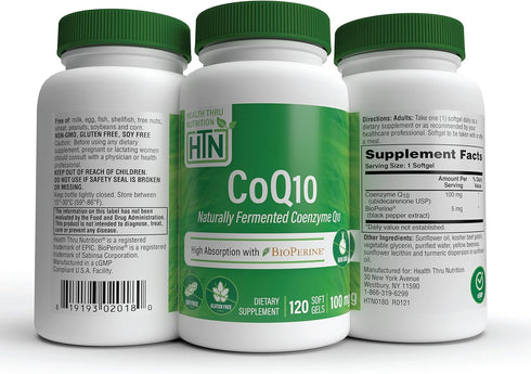Health Thru Nutrition CoQ-10 100mg with BioPerine - 120 Softgels for Heart Health and Energy Support