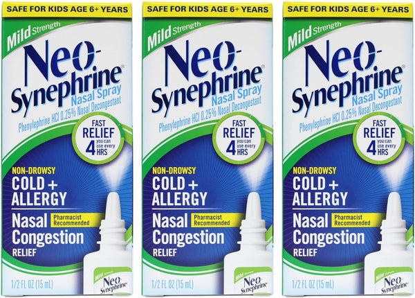 Neo-Synephrine Nasal Spray, MILD Formula, 0.5-Ounce (Pack of 3)