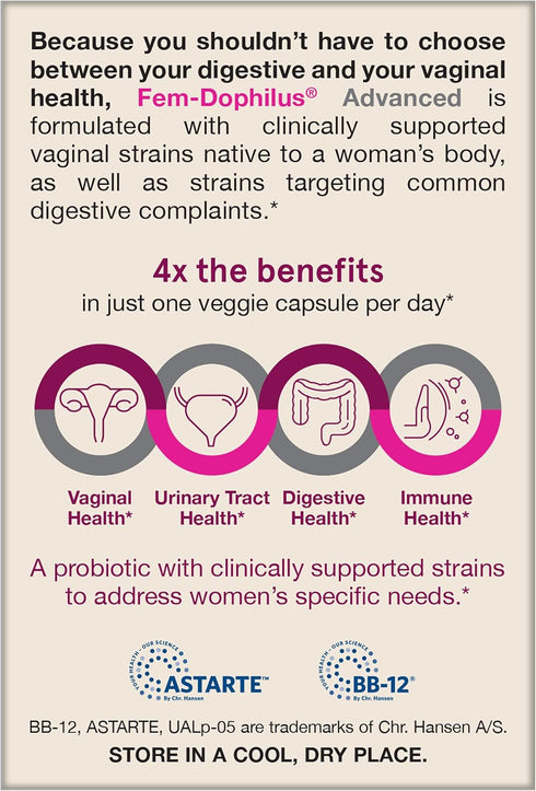 Jarrow Formulas Fem-Dophilus Advanced Probiotics, 10 Billion CFU, 6 Strains for Vaginal, Urinary Tract Support, 30