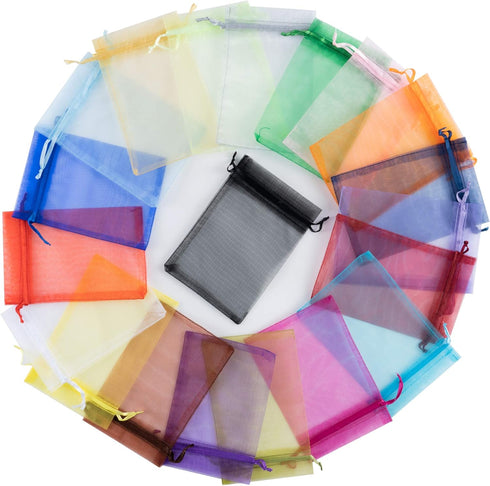 Volanic 100PCS 4X6 Inch Sheer Drawstring Organza Bags, Jewelry Party Wedding Favor Candy Bag, 20 Color Mix