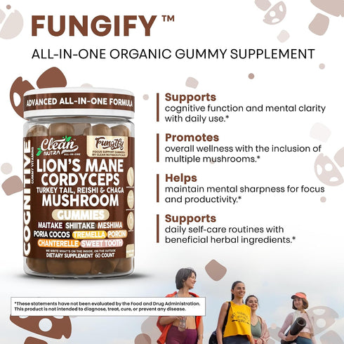 Gummies Immune Gummy Clean Nutra Lions Mane Mushroom Cordyceps Supplement for Memory and Focus Support Vitamins Reishi