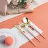 90pcs Gold Plastic Silverware with Pink Handle, Elegant Disposable Cutlery for Wedding, Party, Daily Use