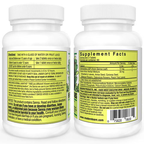 Swiss Kriss Herbal Laxative Tablets, Natural Laxatives for Constipation Relief, 250 Tablets