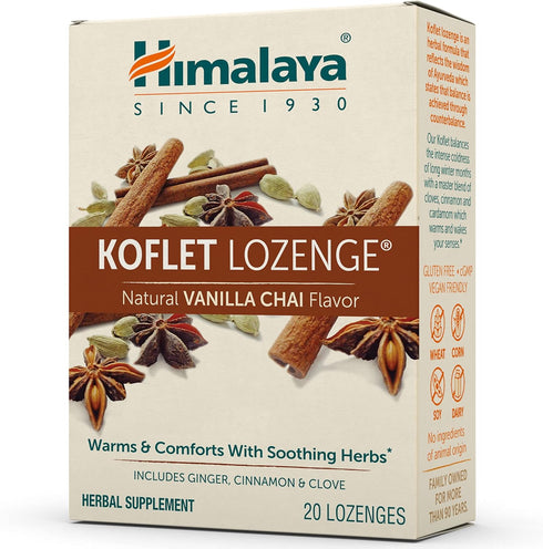 Himalaya Koflet Lozenges, Vanilla Chai Flavor, Natural Herbal Cough Drop, 130 mg, 20 Lozenge