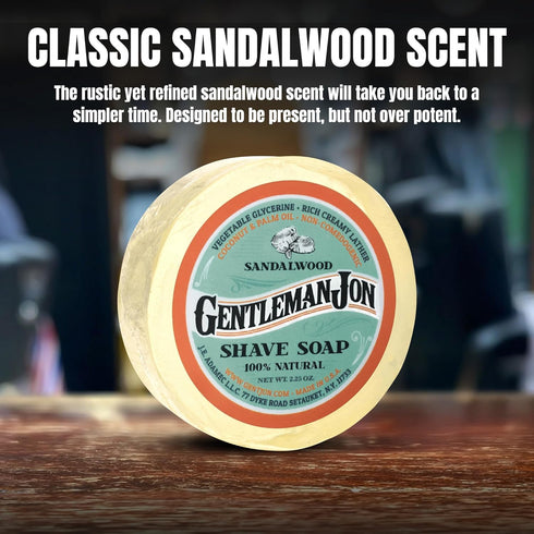Sandalwood Shaving Soap for Men - 2.25 oz - Creates Perfect Lather - Moisturizes & Protects for Smooth Shaves