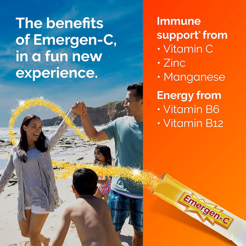 Emergen-C Crystals, On-The-Go Immune Support Supplement with Vitamin C, B Vitamins, Zinc, Orange Vitality - 56 Stick