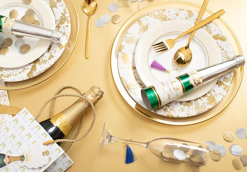 Pack 8 Caspari Splatterware Paper Dinner Plates in Gold