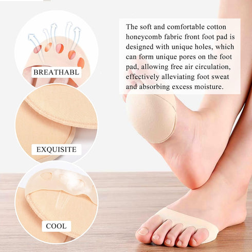 Invisible Breathable Honeycomb Fabric Ball of Foot Pads, Thickened Soft Metatarsal Cushions for Flats, High Heels, Pain