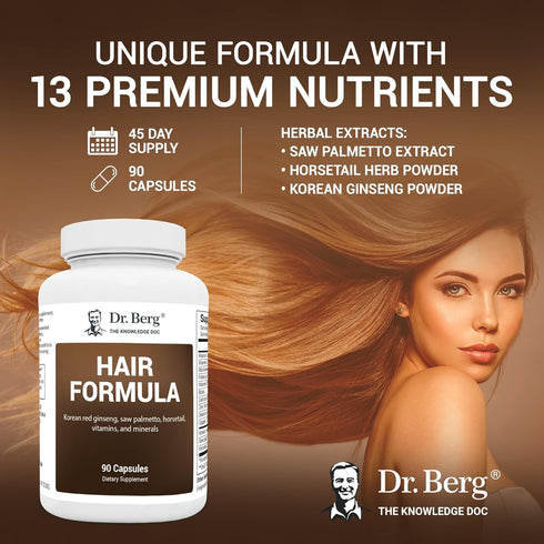 Dr. Berg All-in-One Vitamins for Hair, Skin, & Nails - 90 Veg Capsules with Biotin, Saw Palmetto, DHT Blocker