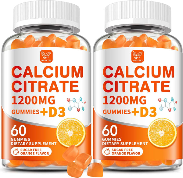 Hudetex (2 Pack) Calcium Citrate 1200 mg with Vitamin D3 Gummies for Women