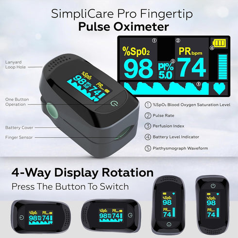 SpO2 O2 4-Way 40H (C101A2) Fingertip Pulse Oximeter, Blood Oxygen Monitor Sensor & Heart Rate Monitor, Pulse Ox with PI