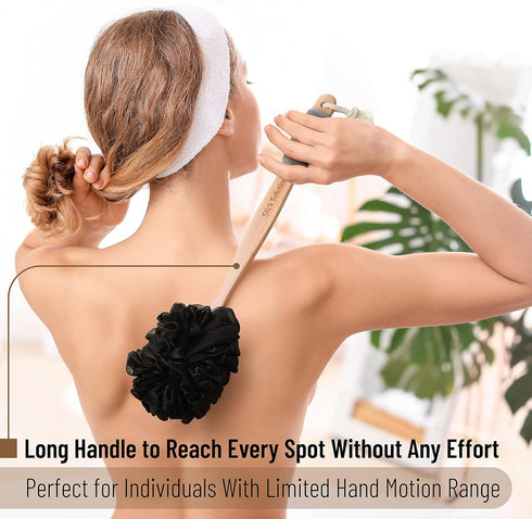 Slick Loofah with Long Handle - Back Scrubber and Shower Supplies for Bathing