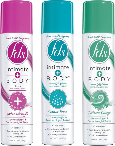 FDS Intimate Deodorant Spray All Day Freshness Variety Pack, Shower Fresh and