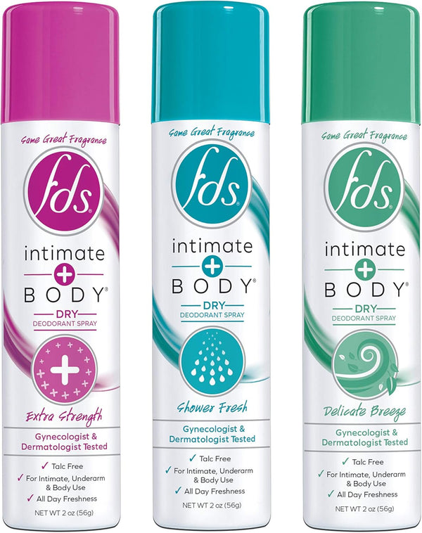 FDS Intimate Deodorant Spray All Day Freshness Variety Pack, Shower Fresh and