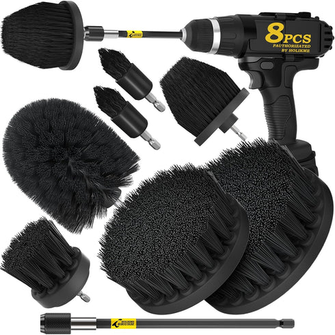 Holikme 8 Piece Drill Brush Attachments Set - Power Scrubber Brush with Long Attachment for Bathroom and Kitchen