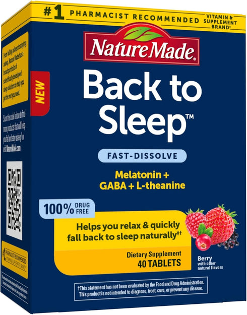 Nature Made Back to Sleep - Melatonin Fast-Dissolve Tablets, L-Theanine and GABA for Relaxation, 40 Tablets