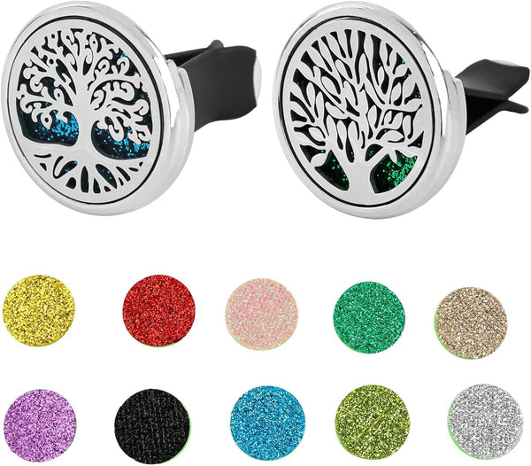 Framendino, 2 Pack 30mm Car Diffuser Vent Clips, Life Tree Diffuser with 20 Pack Shiny Felt Pads