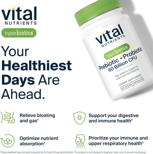 Hyperbiotics Vital Nutrients Prebiotic and Probiotic for Women and Men, 60 Billion CFU, 30 Vegan Capsules