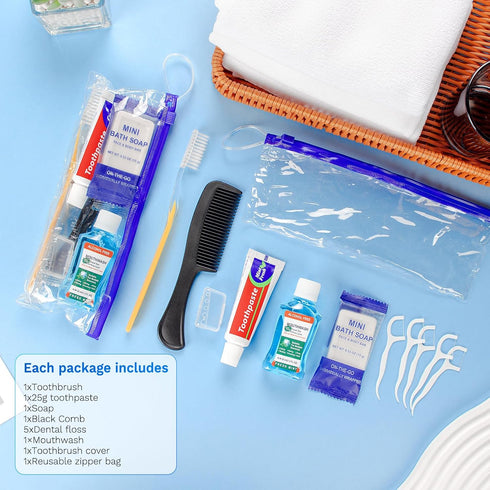 Pack 30,Yellow Set Personal Hygiene Kit Bulk of Basic Travel Toiletry Disposable Toothbrushes with Toothpaste Mouthwash