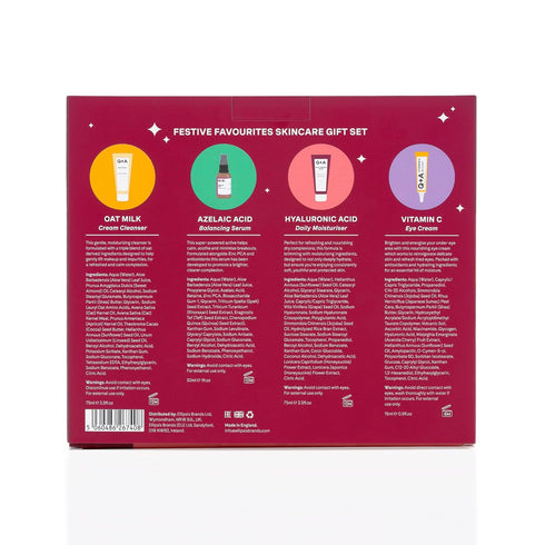 Q+A Festive Favourites Gift Set | Hyaluronic Acid Moisturiser (75ml), Oat Milk Cream Cleanser (75ml), Azelaic Acid