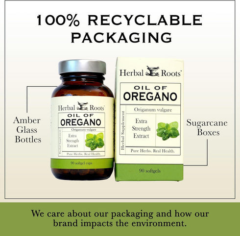 Herbal Roots Oil of Oregano - Mediterranean Oregano Oil - 90 Easy to Swallow Softgel Capsules - Extra Strength 150mg
