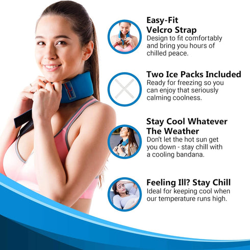 Cool + Relief Cooling Ice Pack Bandana - 16 x 2.5 x 0.8 Inch Head Wrap with Cool Pads in Blue