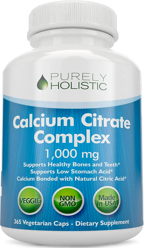 Calcium Citrate 1000mg, 365 Vegan Capsules - Without Vitamin D, Added Parsley, Dandelion, Watercress