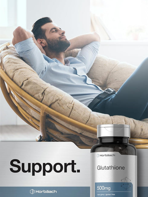 Horbaeach Glutathione 500mg Reduced Supplement, 60 Capsules, Non-GMO & Gluten Free