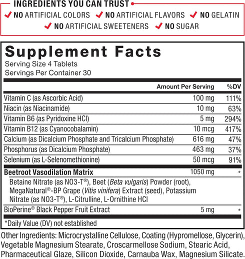 Force Factor Total Beets Nitric Oxide Supplement, 240 Tablets, 2 Pack with Beet Root Powder and Grapeseed Extract