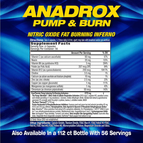 MHP Anadrox Pump & Burn, Nitric Oxide Fat Burning Supplement, 224 Capsules