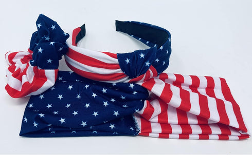 Red White and Blue Patriotic American Flag Headband, USA Twist Headband