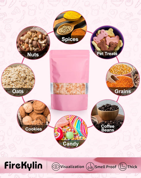 100 Pack Smell Proof Bags, 5.9"x8.6" Resealable Bags with Matte Window for Packaging (Pink)