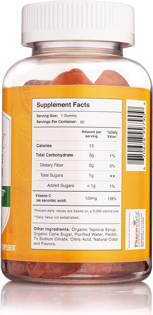 Pharmvista 125mg Gummy 90 Count Vitamin C - Vegan, Gluten Free Supplement