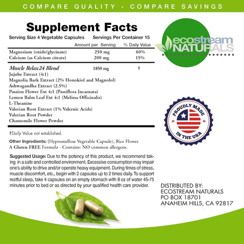 MuscleRelax 24/7 Muscle Relaxation Support, Naturally Derived Ingredients, Gluten-Free - 60 Vegetarian Capsules