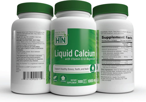 Liquid Calcium 1000mg, Magnesium 400mg, Vitamin D3 1,000iu, Bone Restore, 100 Count, Non-GMO Gluten Free